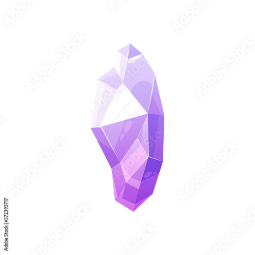 Crystal gem vector isolated precious stone. Purple pink crystal gemstone