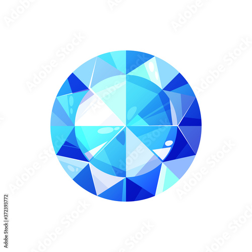 Swiss topaz, sapphire cut crystal isolated. Vector blue diamond, luxury brilliant, turquoise gemstone