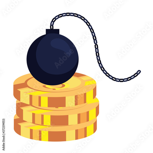 pile coins with slave fetter in white background vector illustration design