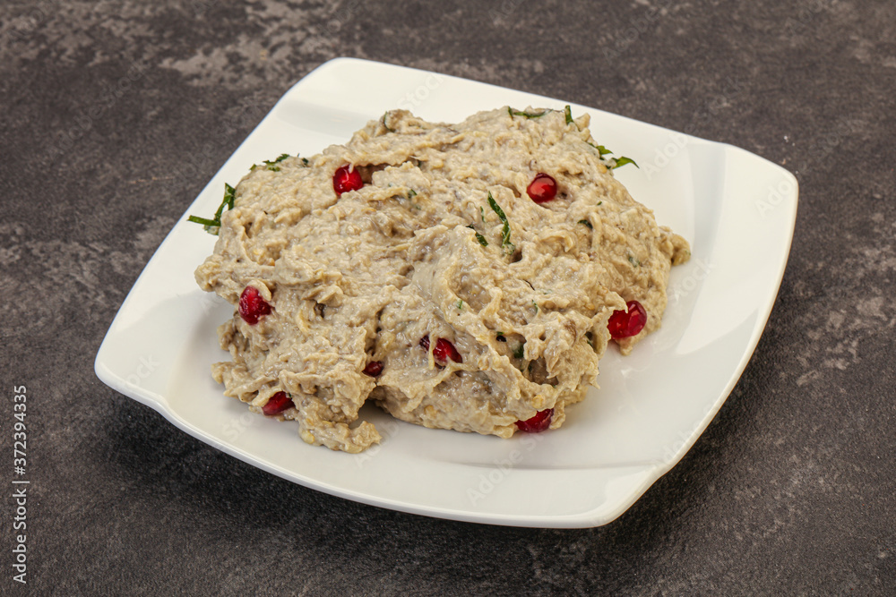 Vagan dietary cusine - mutabal with granet seeds Vagan dietary cusine - mutabal with granet seeds