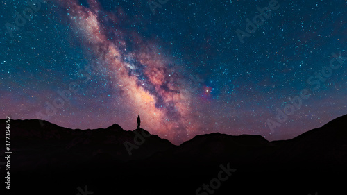 3D Illustration Milky Way Sky With People Standing