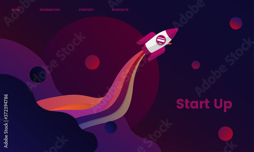 Rocket flying in space landing page