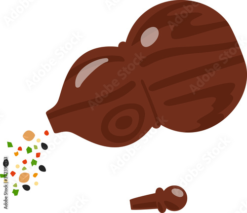 瓢箪型の薬味入れから出る七味唐辛子