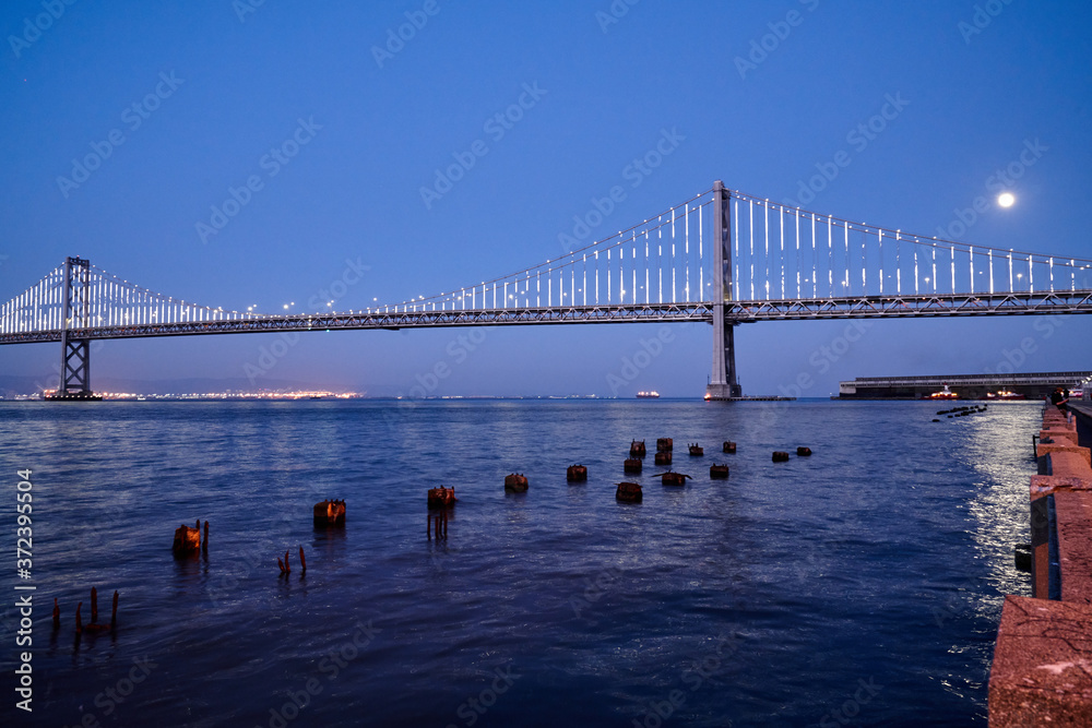 Scenic View of San Francisco California Bay Bridge at Sunset  
