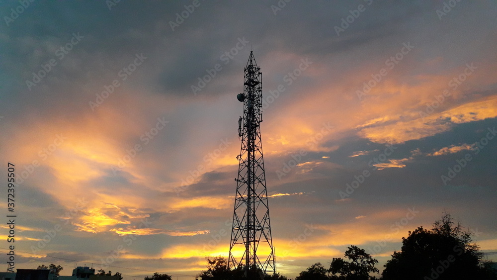 cellular tower with colourful sky background cellular tower with colourful sky background