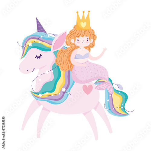 unicorn and mermaid fantasy magic stars decoration cartoon