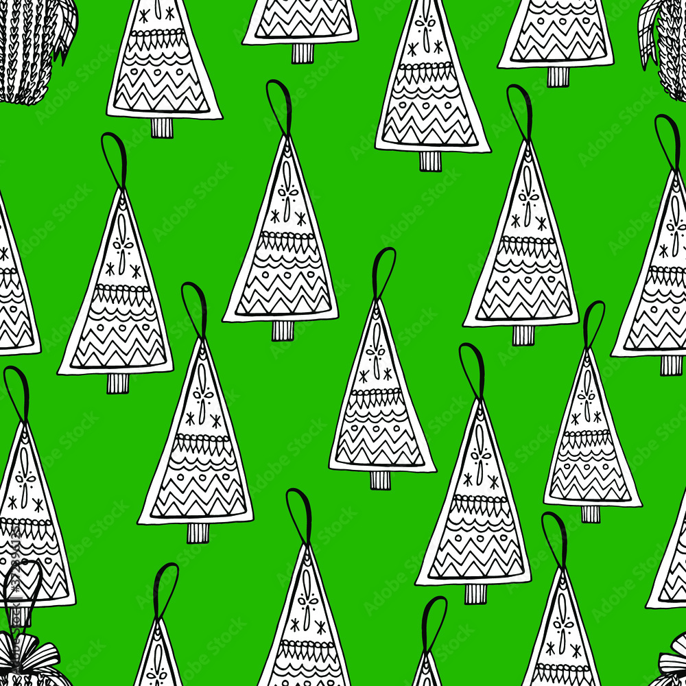 Seamless background with Christmas trees, Christmas print, Christmas trees with garland, lights, New Year forest. Festive mood, Christmas. For textiles, packaging. Isolated background, hand graphics Seamless background with Christmas trees, Christmas print, Christmas trees with garland, lights, New Year forest. Festive mood, Christmas. For textiles, packaging. Isolated background, hand graphics