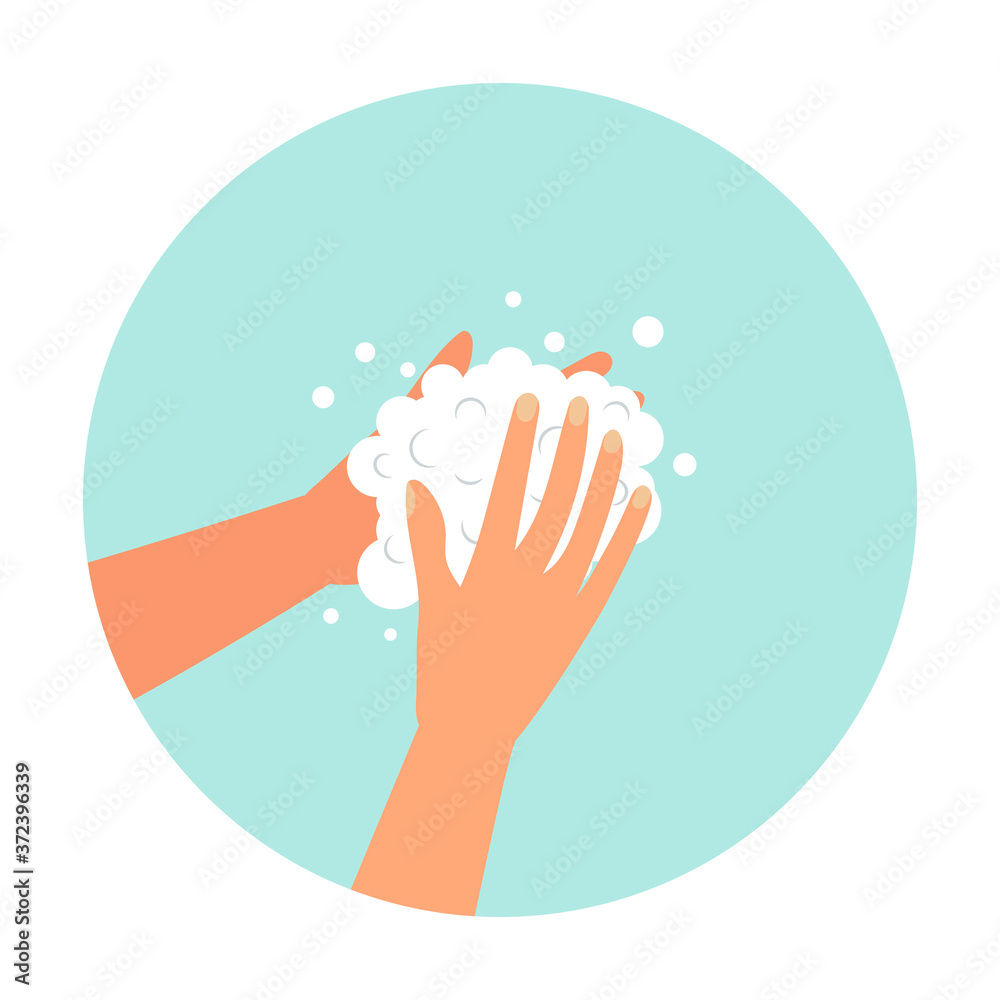 Hand washing process with soap. Flat cartoon vector illustration isolated on white background. Hand washing process with soap. Flat cartoon vector illustration isolated on white background.