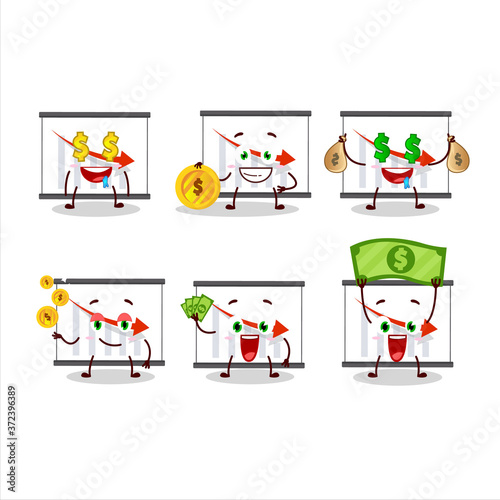 Chart going down cartoon character with cute emoticon bring money