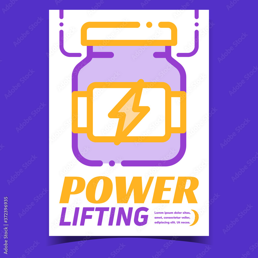 Powerlifting Creative Advertising Poster Vector. Muscle Powerlifting Energy Nutrition Bottle On Promotional Banner. Bodybuilding Gym Power Training Concept Template Stylish Colorful Illustration Powerlifting Creative Advertising Poster Vector. Muscle Powerlifting Energy Nutrition Bottle On Promotional Banner. Bodybuilding Gym Power Training Concept Template Stylish Colorful Illustration
