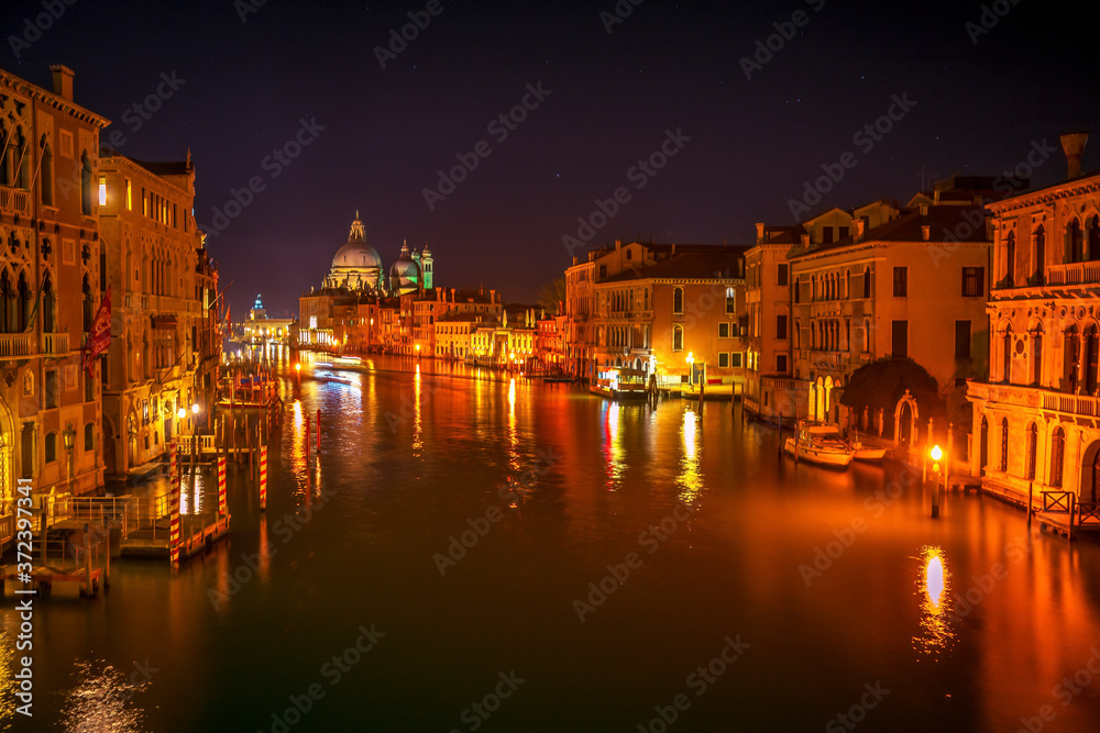 Colorful Grand Canal Salut Church Night Venice Italy