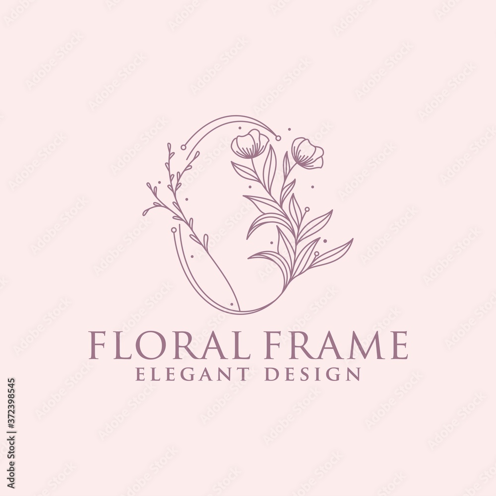 Floral frame line logo icon vector template. Elegant design floral line vector.