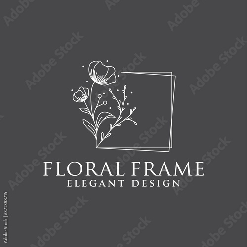 Floral frame line logo icon vector template. Elegant design floral line vector.