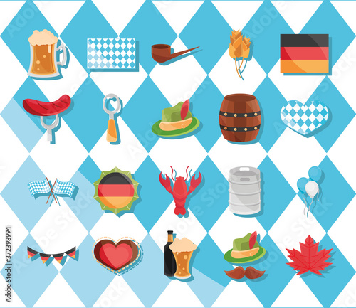 oktoberfest beer festival, celebration german traditional flat icons set design