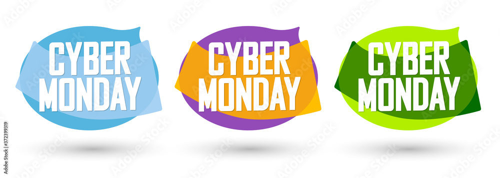 Obraz premium Set Cyber Monday Sales bubble banners design template, collection discount tags, app icons, vector illustration