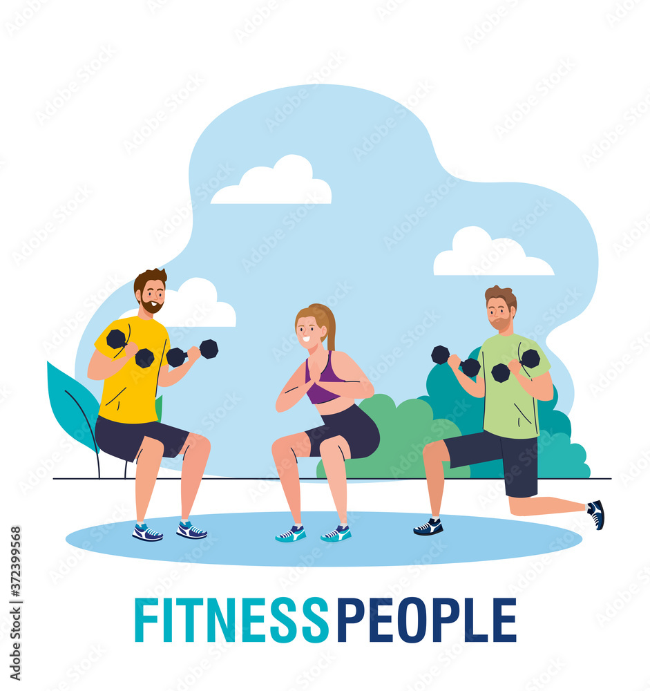 men and woman practicing exercise outdoor, sport recreation exercise vector illustration design men and woman practicing exercise outdoor, sport recreation exercise vector illustration design