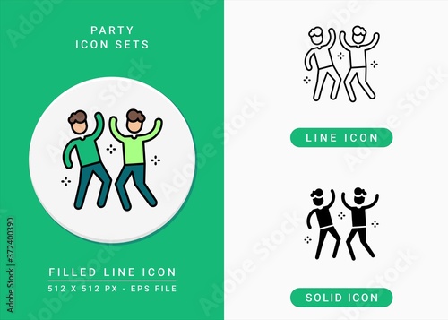 Party icons set vector illustration with solid icon line style. Enjoy hangout symbol. Editable stroke icon on isolated background for web design, infographic and UI mobile app.