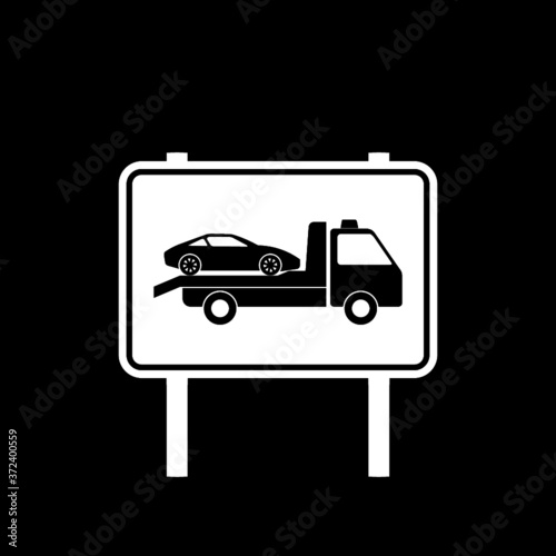 Roadside assistance car towing truck icon isolated on dark background