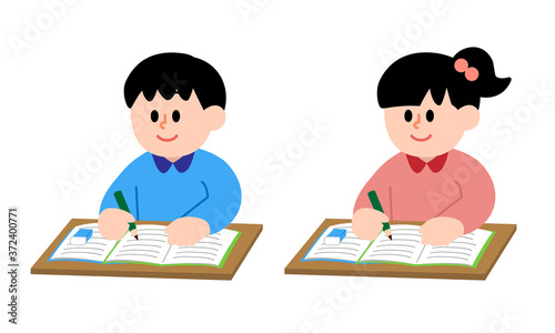 授業を受ける男の子女の子