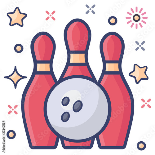 
Bowling icon design, hitting pins in editable style 
