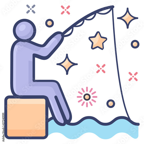 
Fishing icon design, flat vector of fish trawling 
