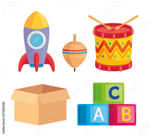 set of cute toys kids in white background vector illustration design