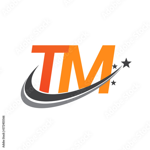 initial letter TM logotype company name colored orange and grey swoosh star design. vector logo for business and company identity.