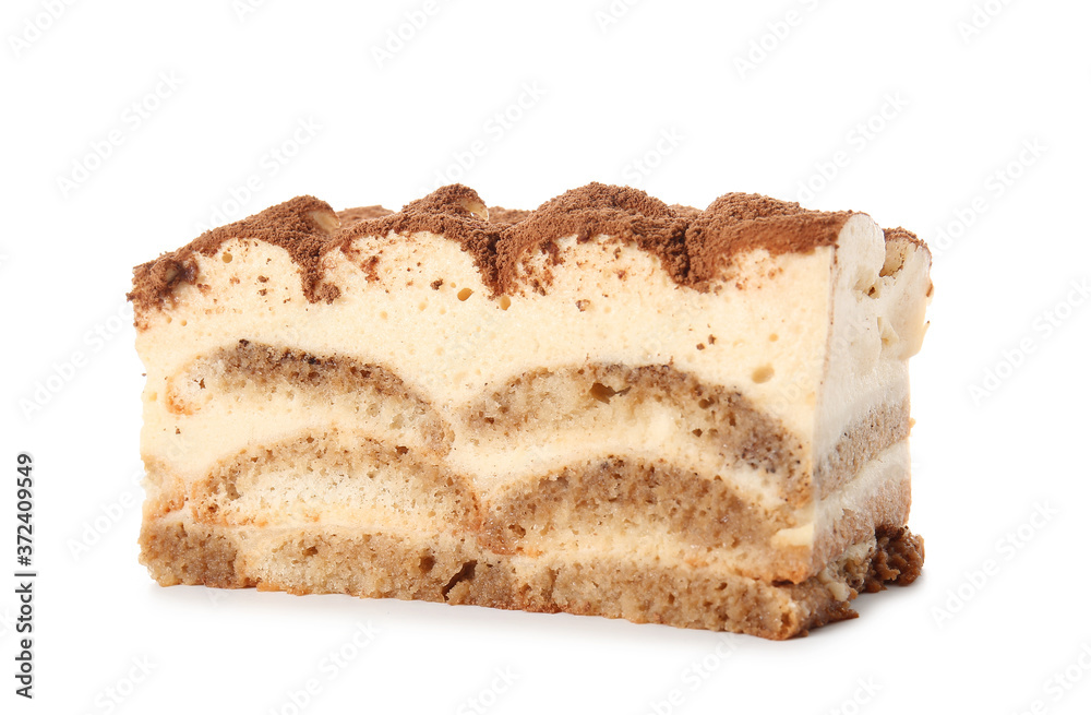 Tasty tiramisu on white background Tasty tiramisu on white background