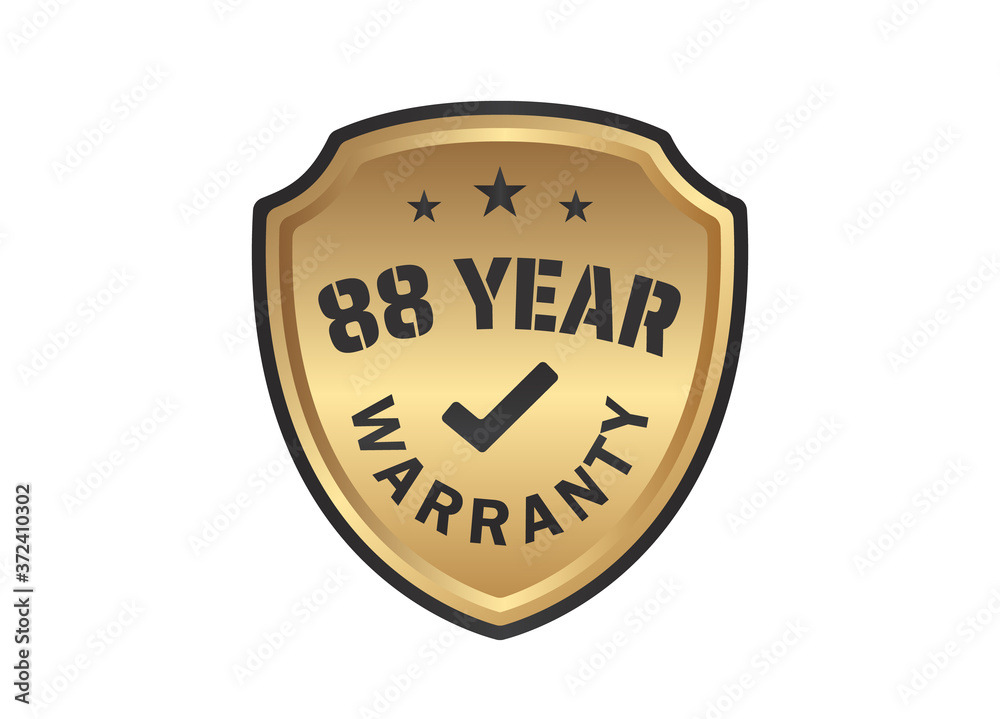 88 year Warranty Gold Shields on White Background