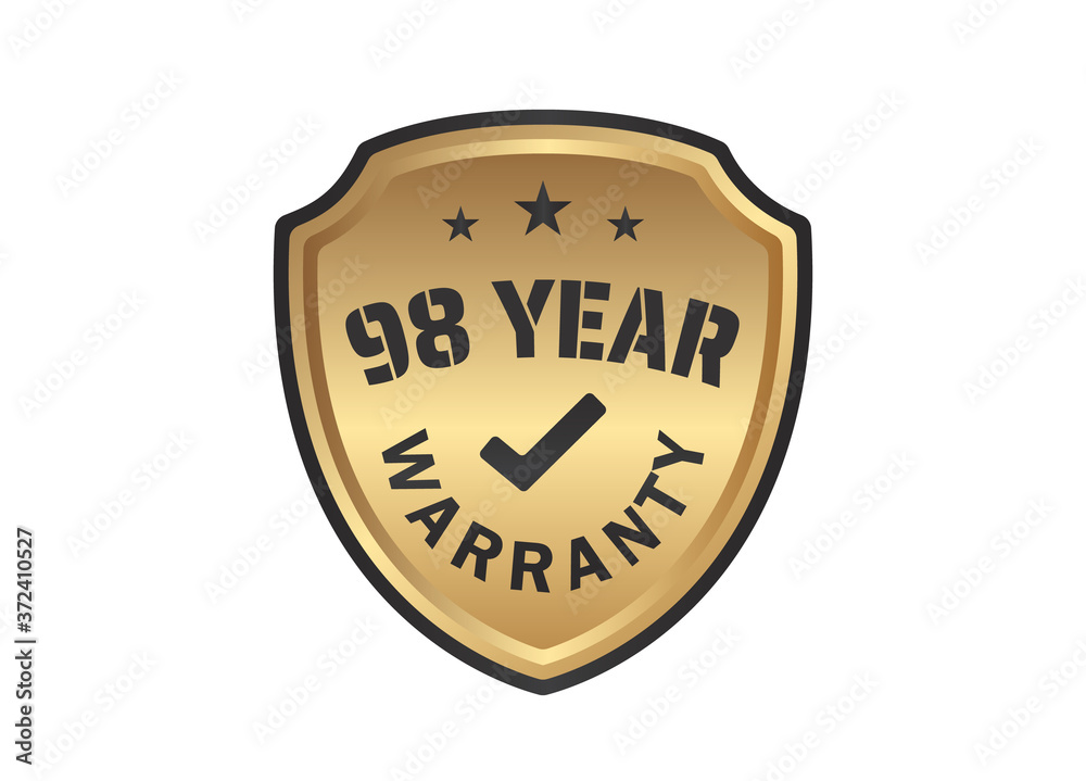 98 year Warranty Gold Shields on White Background