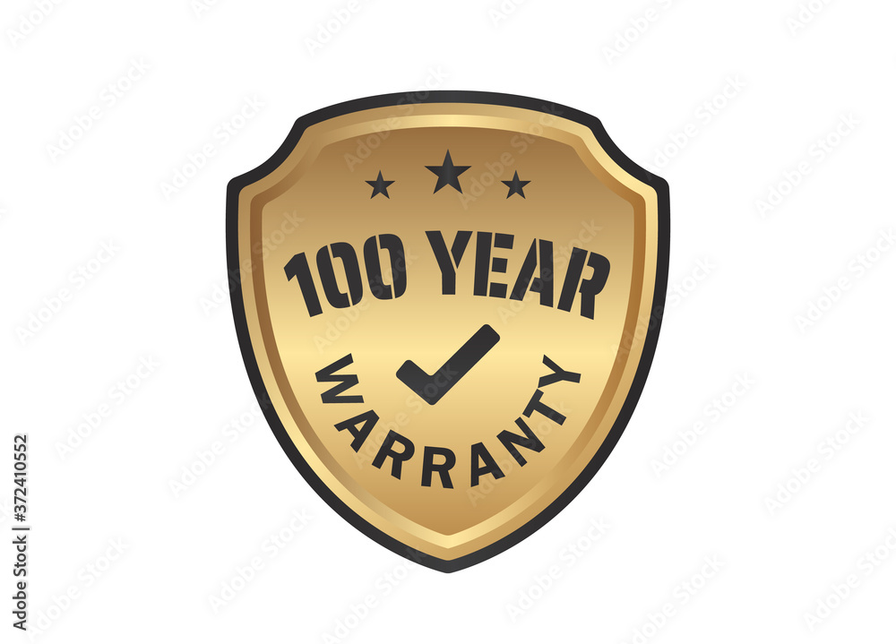 100 year Warranty Gold Shields on White Background