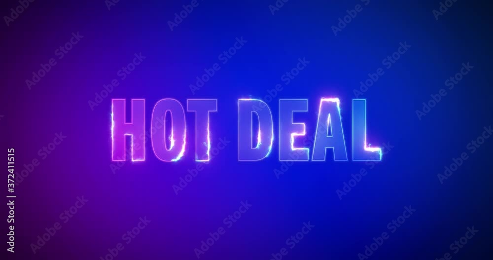 Hot deal. Electric lightning words. Burning Text on purple blue background. High quality 4k intro Hot deal. Electric lightning words. Burning Text on purple blue background. High quality 4k intro