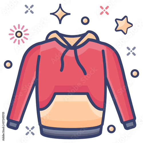 
Flat style of hoodie icon, sweatshirt with hood 
