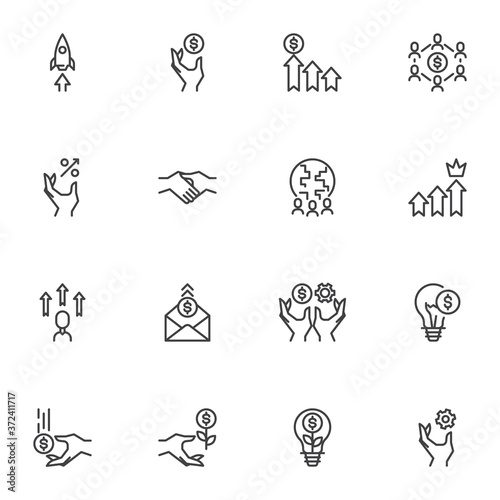 Business and finance line icons set, outline vector symbol collection, linear style pictogram pack. Signs logo illustration. Set includes icons as startup business, partnership handshake, money growth