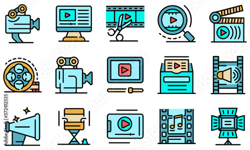 Clip maker icons set. Outline set of clip maker vector icons thin line color flat on white
