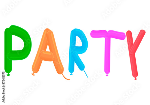 Titulo hecho con globos de fiesta en fondo blanco.