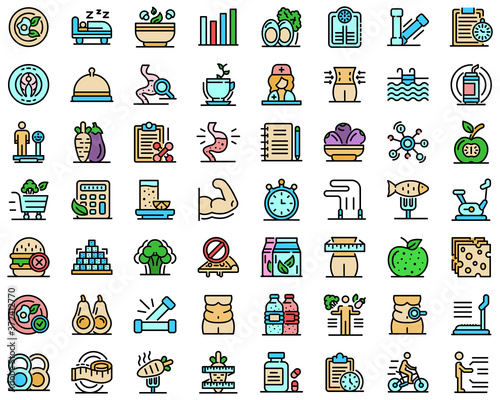 Nutritionist icons set. Outline set of Nutritionist vector icons thin line color flat on white