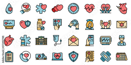 Cardiologist icons set. Outline set of Cardiologist vector icons thin line color flat on white