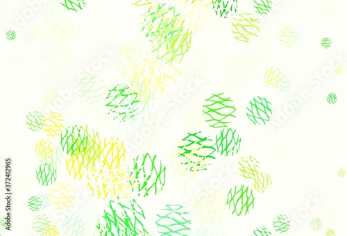 Light Green, Yellow vector background with circles, curves.