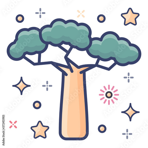 
Icon of baobab tree, a superfood tall tree vector 
