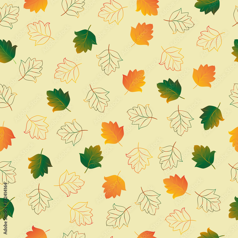 Fototapeta premium Seamless pattern of autumn leaves. Vector illustration in flat style for wrapping paper, Wallpaper, fabric printing.