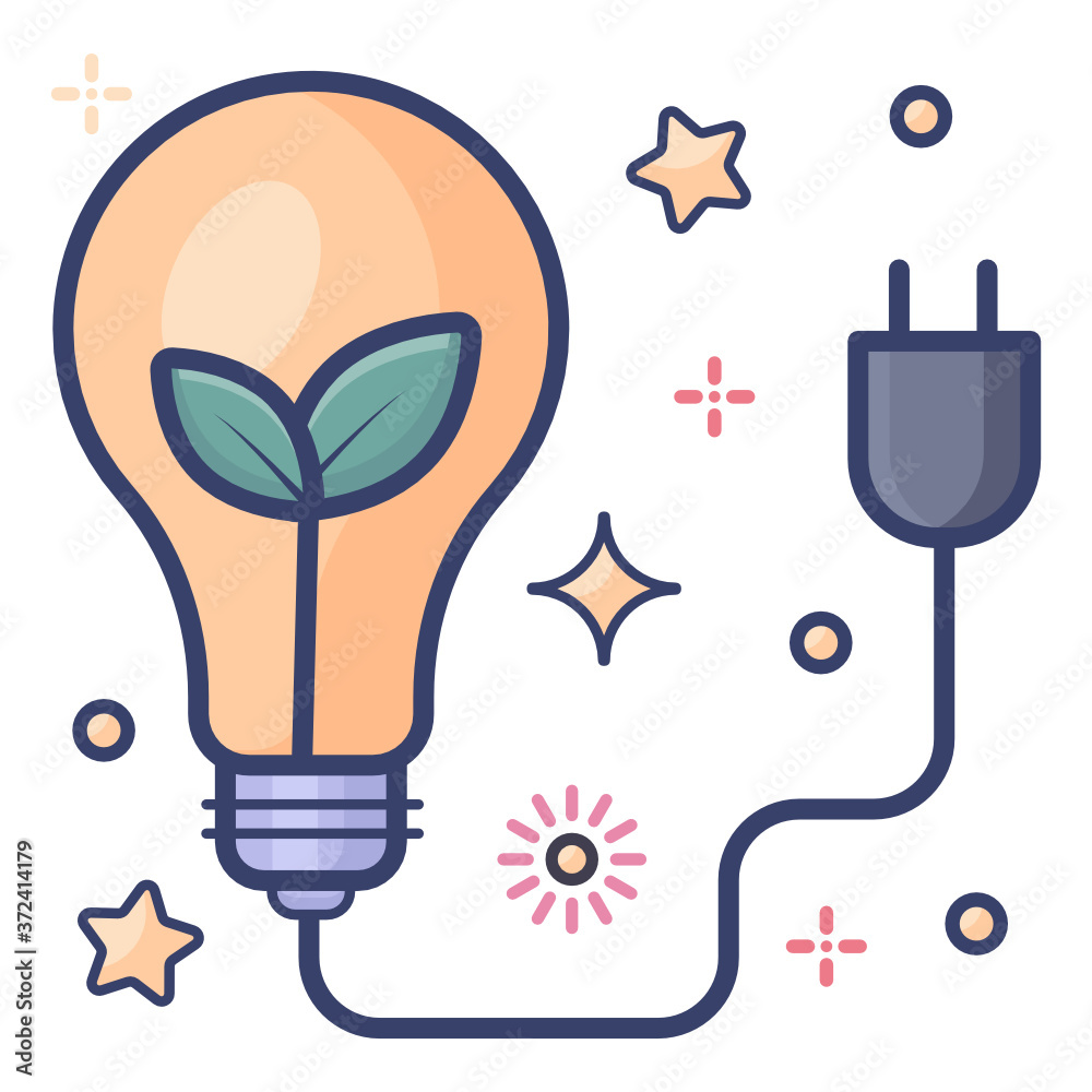 
Leaves inside light bulb, flat design of eco power icon
