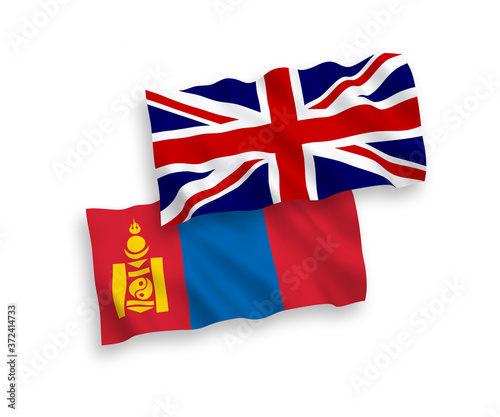 Flags of Great Britain and Mongolia on a white background