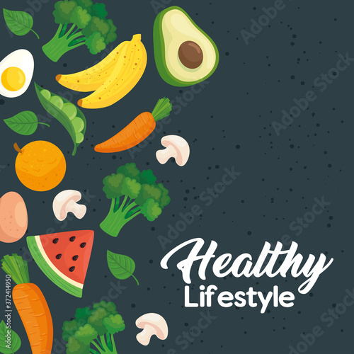banner healthy lifestyle, with vegetables and fruits vector illustration design
