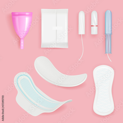 Woman tampon. Every day absorbent soft fresh pad for ladies hygiene sanitary care vector realistic illustrations. Woman menstrual tampon or pad