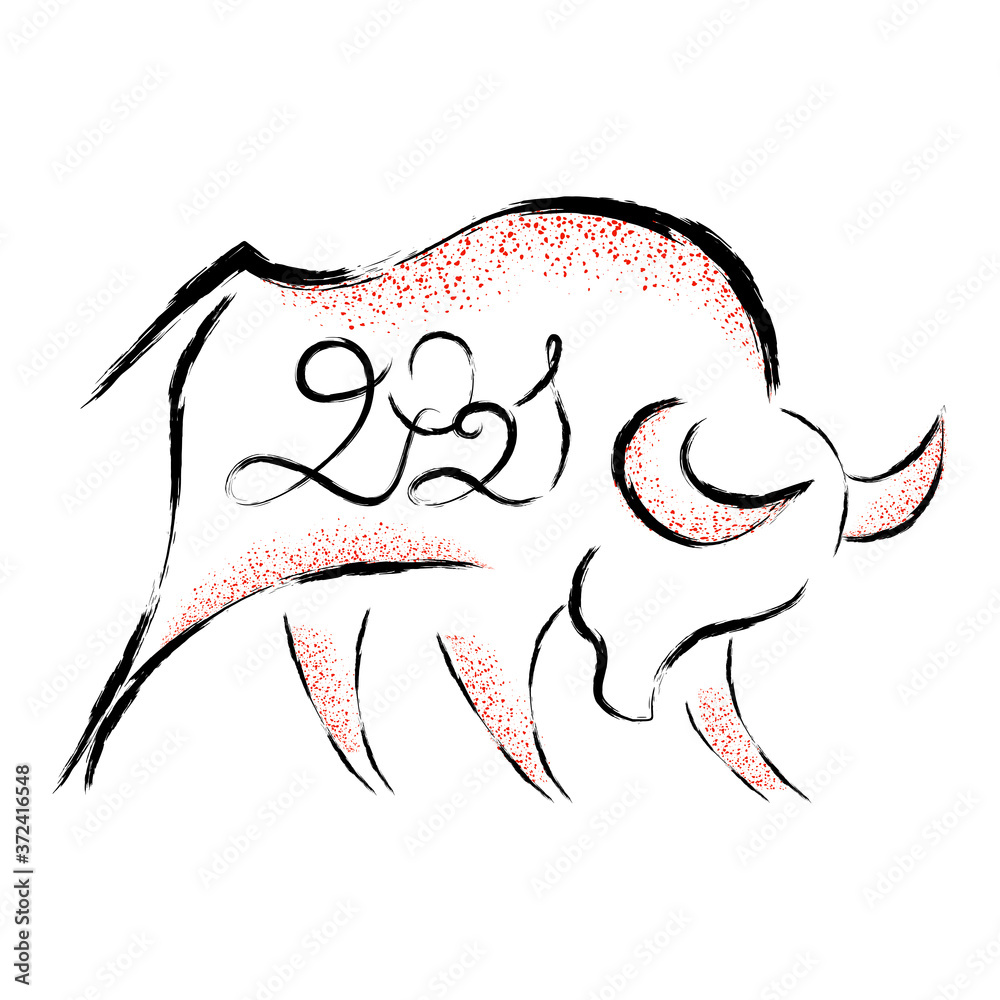 Fototapeta premium Chinese new year 2021 background. Ox, bull, cow