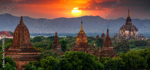 Ancient temple archeology in Bagan after sunset, Myanmar temples in the Bagan Archaeological Zone Pagodas and temples of Bagan world heritage site, Myanmar, Burmar.