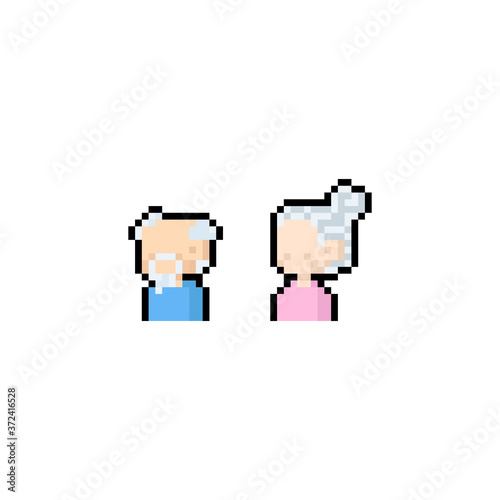 Pixel art cartoon elderly icon design.
