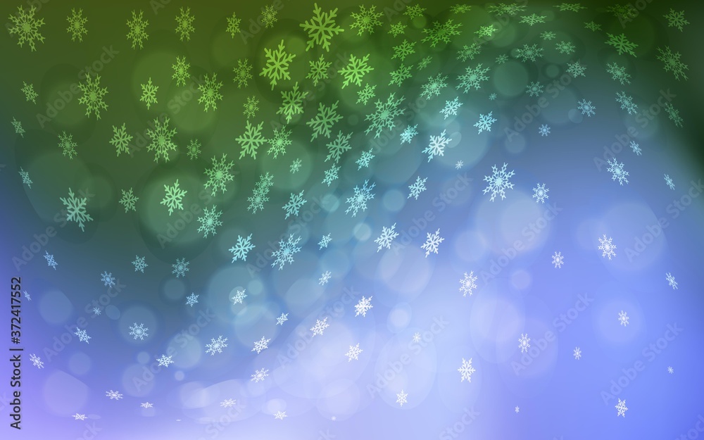 Obraz premium Light Pink, Green vector template with ice snowflakes. Decorative shining illustration with snow on abstract template. New year design for your ad, poster, banner.