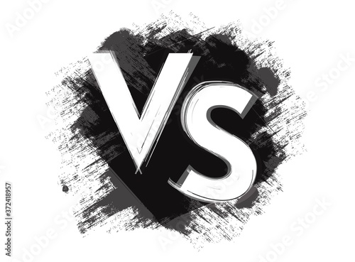 Vs versus grunge icon vector black and white graphic print logo sign for battle fight game on grungy dirty watercolor background retro vintage style illustration
